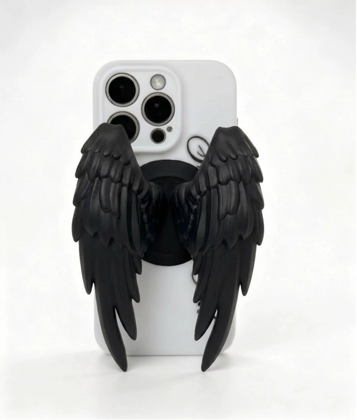Moire Rave Angel Wing Magnetic MagSafe Phone Grip - black front detail; phone not included
