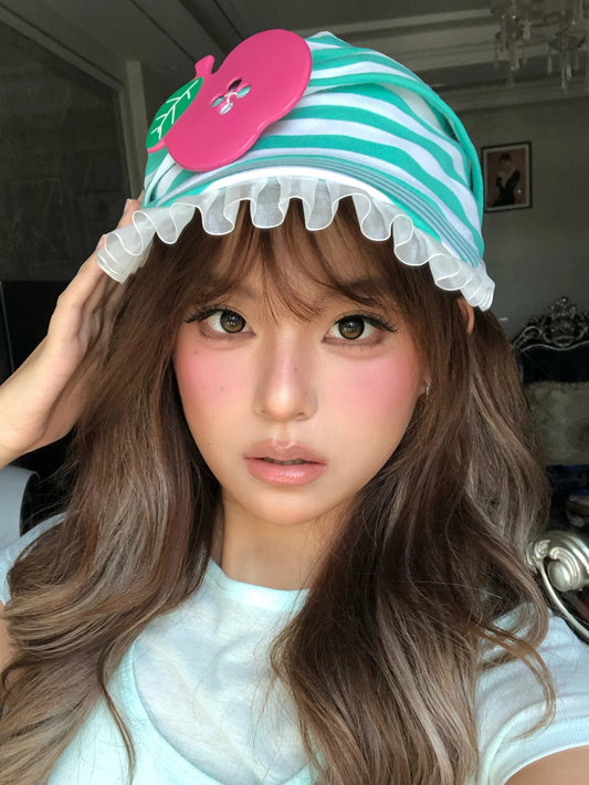 SANB Tulle Apple Stripe Cotton Cap - front on model