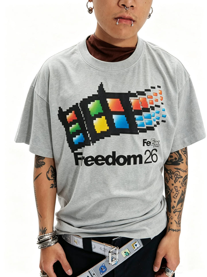 Pixel Window Freedom26 Graphic Short Sleeve Tee - Gray on model front