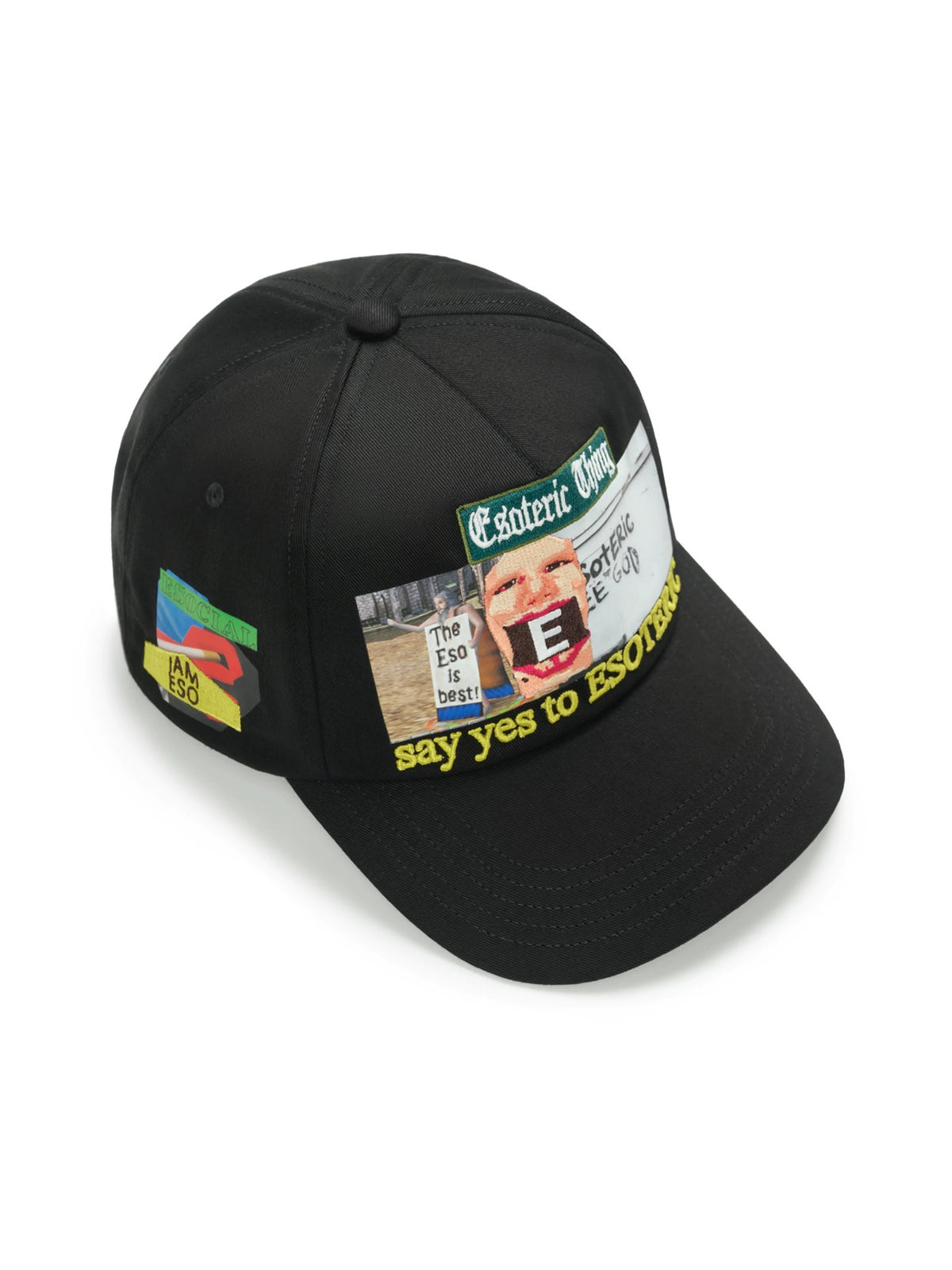ESOTERIC THING Random Printed Trucker Cap - Black three-quarter side with side patch