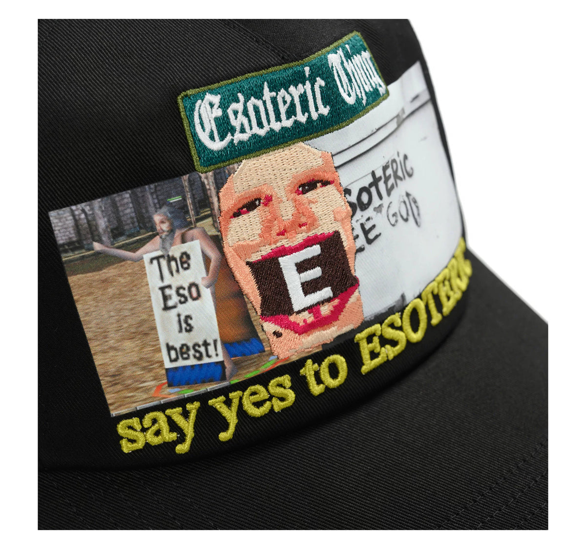 ESOTERIC THING Random Printed Trucker Cap - Black front patch detail