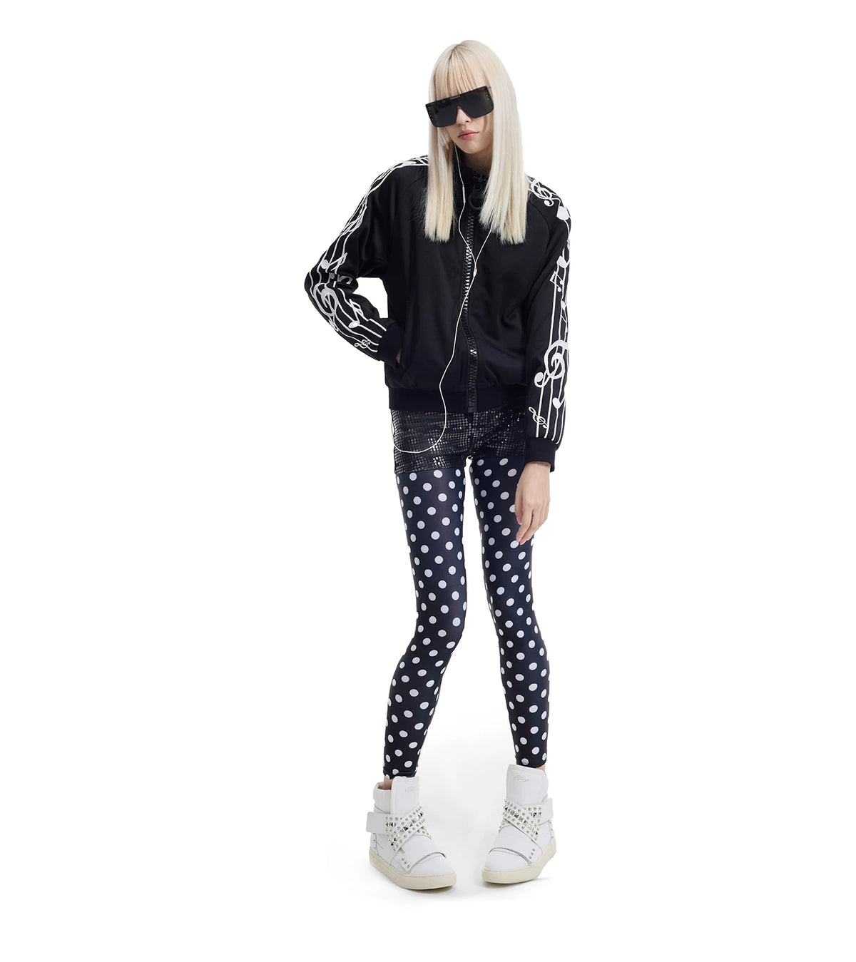 NumbAsia Music-Note Embroidered Zip Jacket - black jacket full styled view