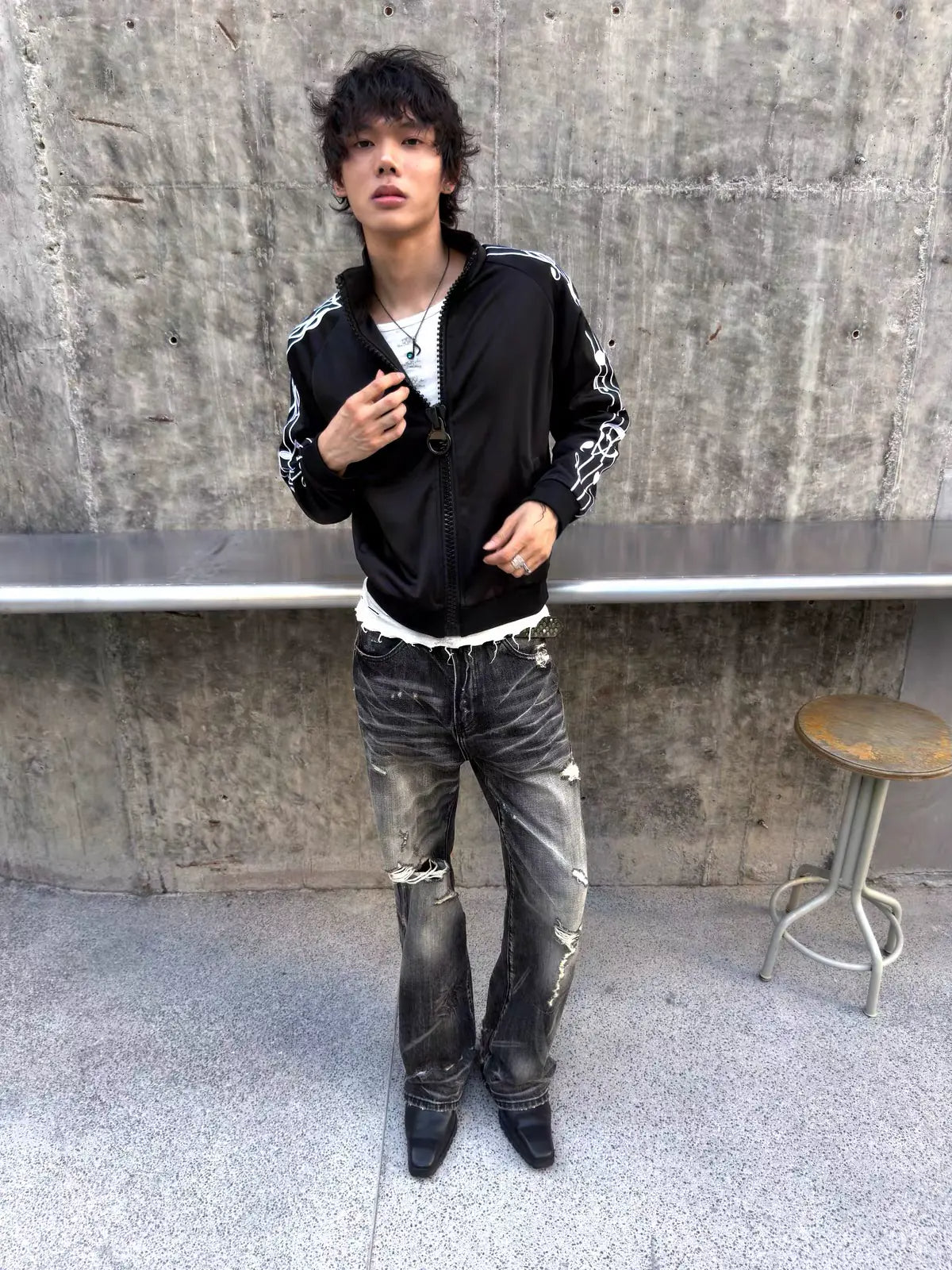 NumbAsia Music-Note Embroidered Zip Jacket - black jacket street styling
