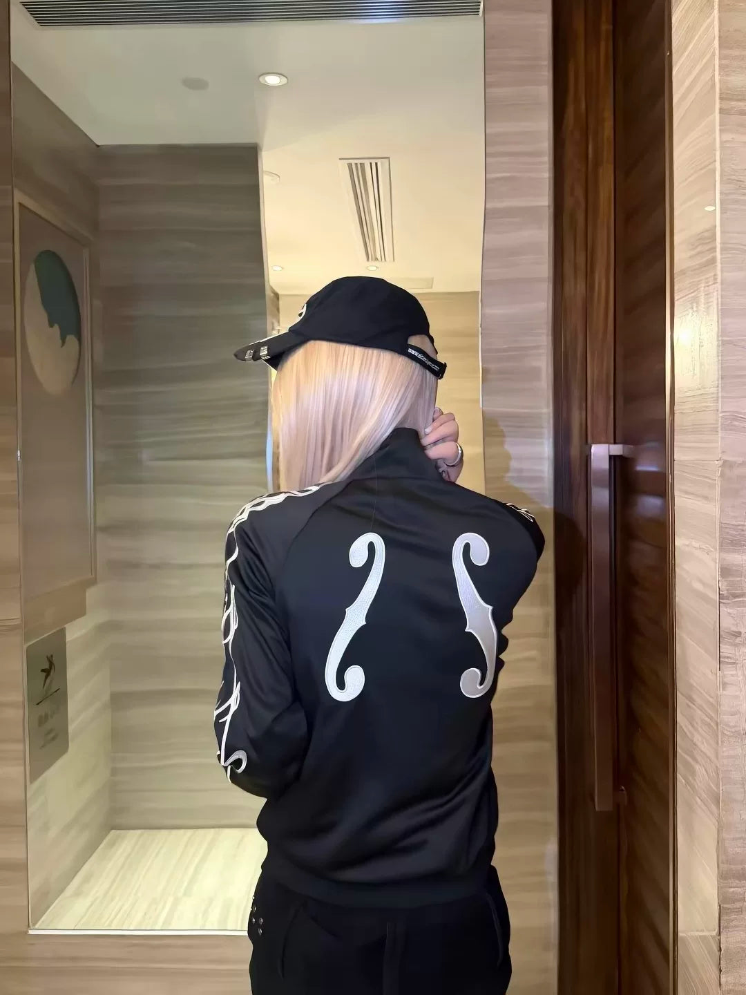NumbAsia Music-Note Embroidered Zip Jacket - back music motifs in black