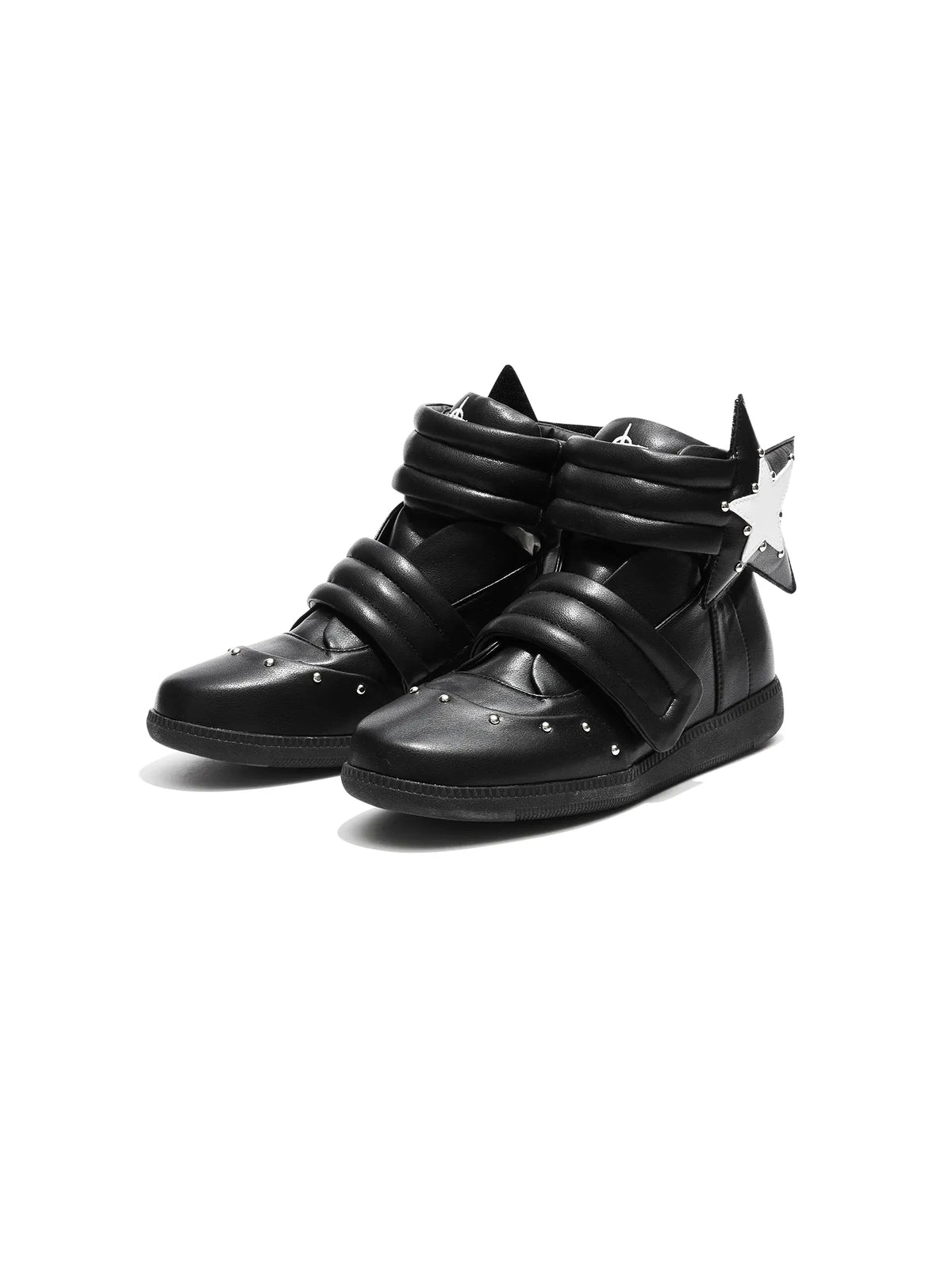 DETW Bootleg Star Studded Velcro High-Top Sneakers - Black pair front three-quarter