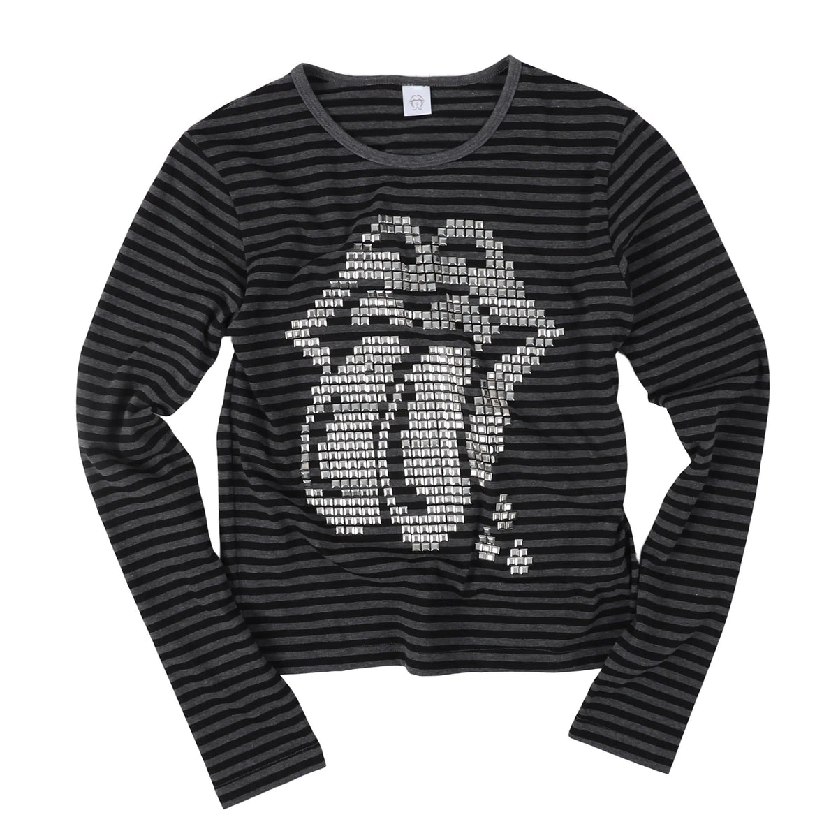 Studded Tongue Graphic Long Sleeve Tee - Grey Stripe flat lay