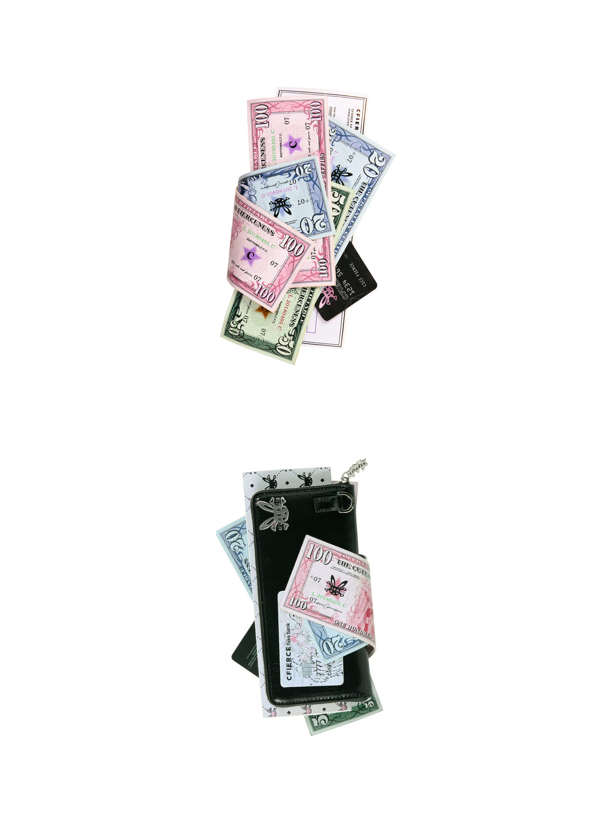 CFIERCE Banknote Print Long Wallet - front and back views