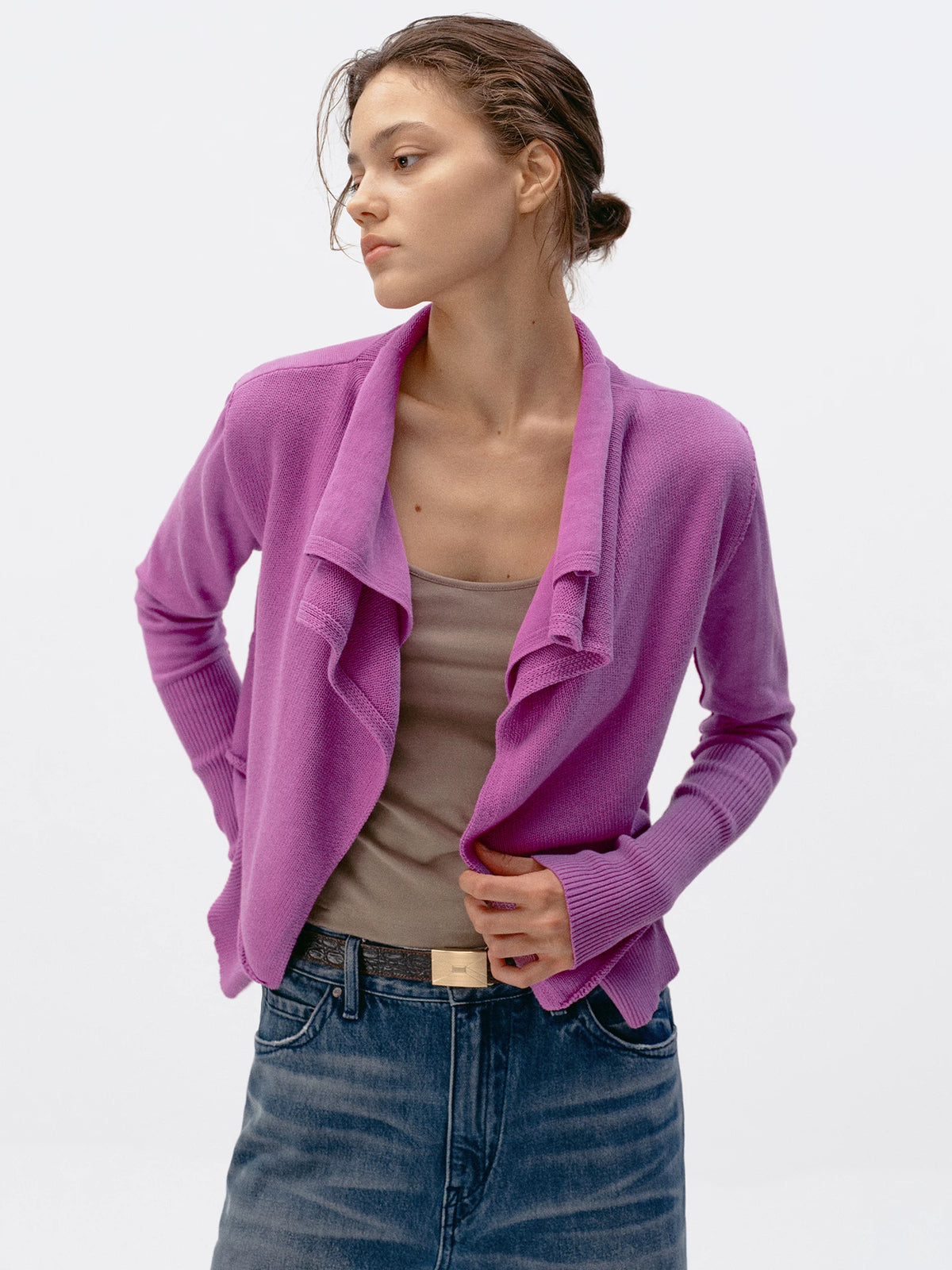Origami Double-Layer Drape Knit Cardigan - Magenta front