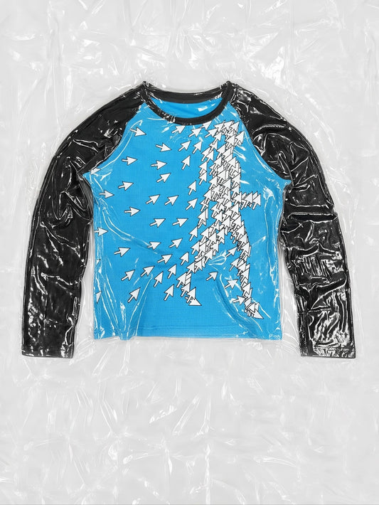 Fourth3ex Arrow Print Waffle Raglan Long Sleeve Tee - flat lay