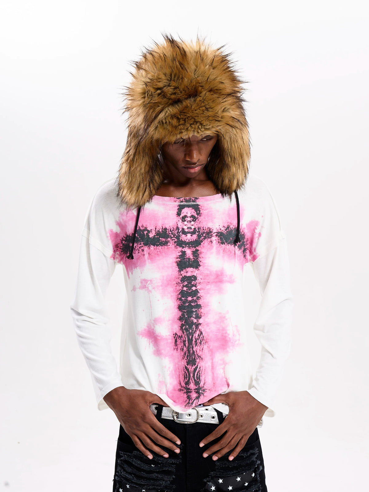 Fourth3ex Pink Cross Print Layered Long Sleeve Tee - cross print front