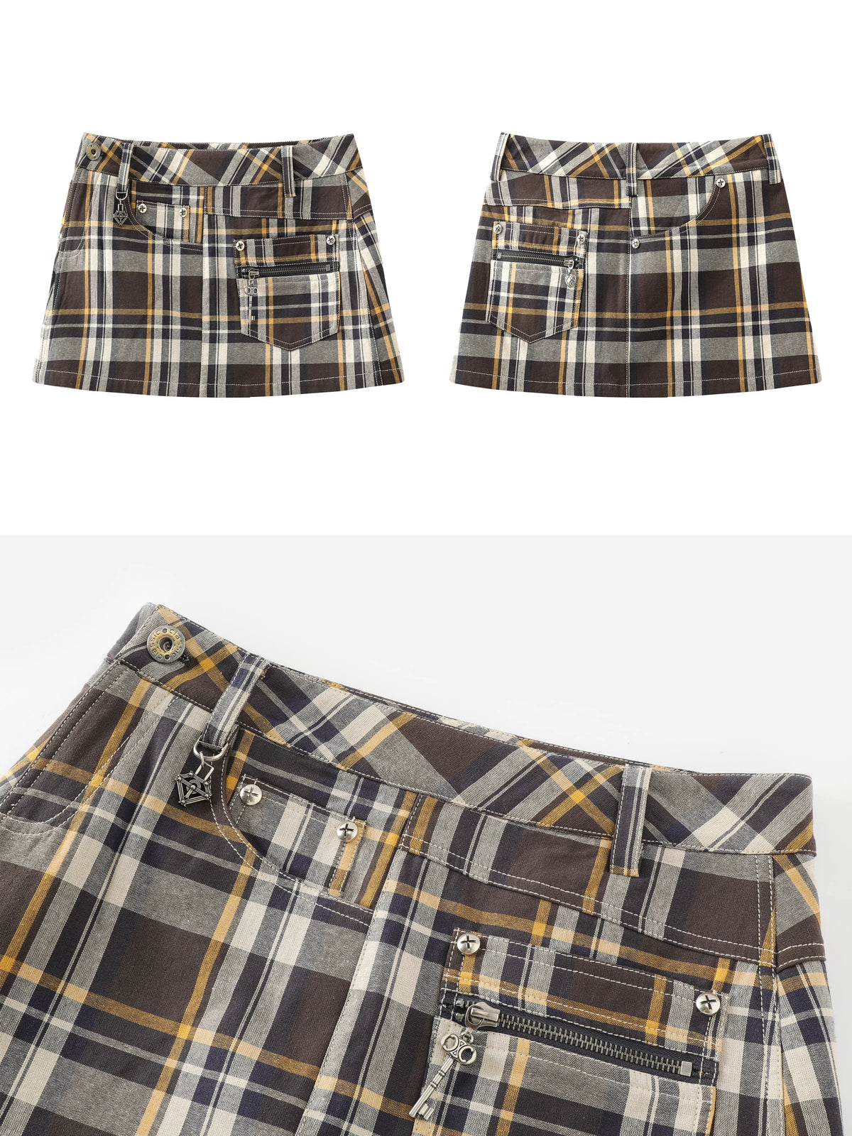BeatleLady Asymmetric Plaid Mini Skirt - Brown plaid view 6