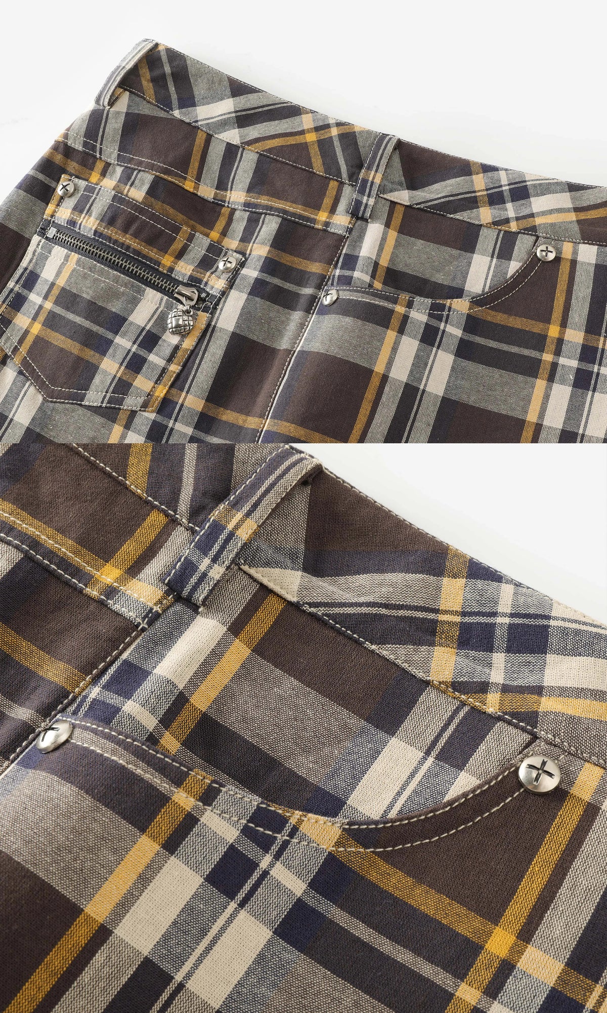 BeatleLady Asymmetric Plaid Mini Skirt - Brown plaid view 7