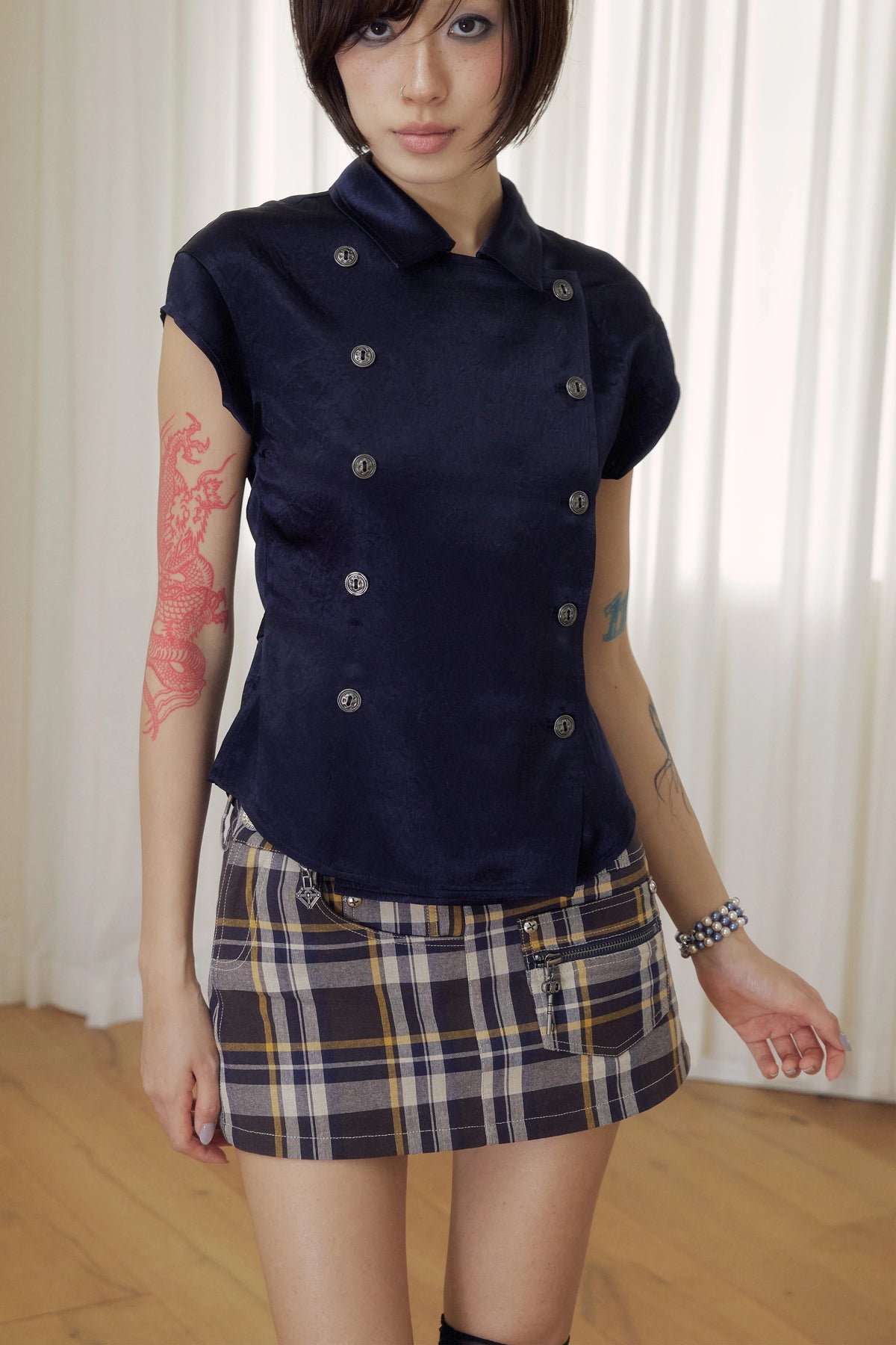 BeatleLady Asymmetric Plaid Mini Skirt - Brown plaid view 13