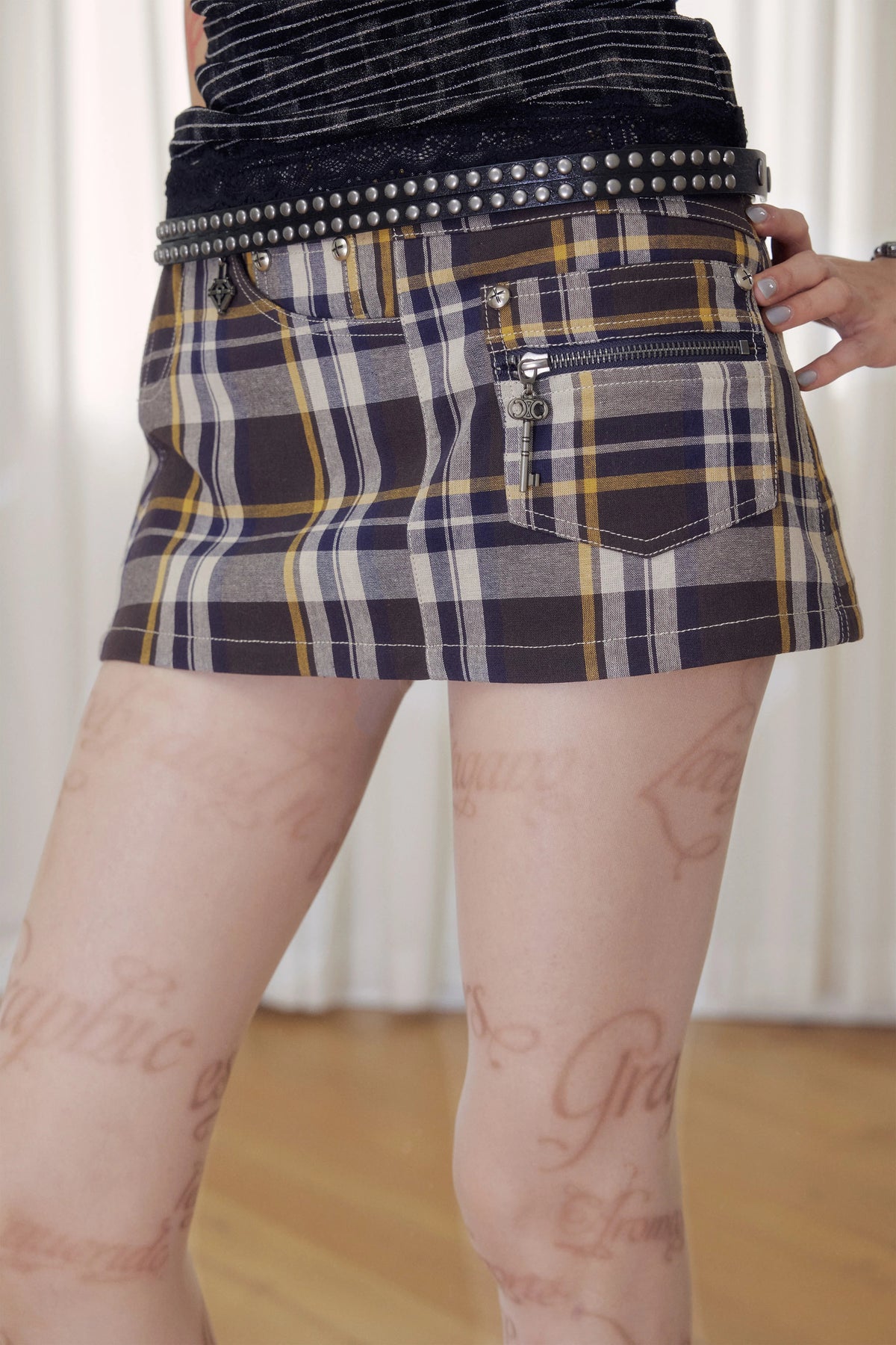 BeatleLady Asymmetric Plaid Mini Skirt - Brown plaid view 17