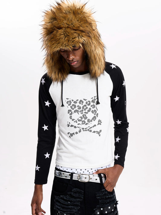 Fourth3ex Rhinestone Skull Cat Raglan Long Sleeve Tee - White front