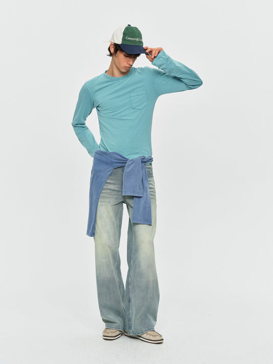 Washed Vintage Pocket Long Sleeve Tee - Washed Green full outfit