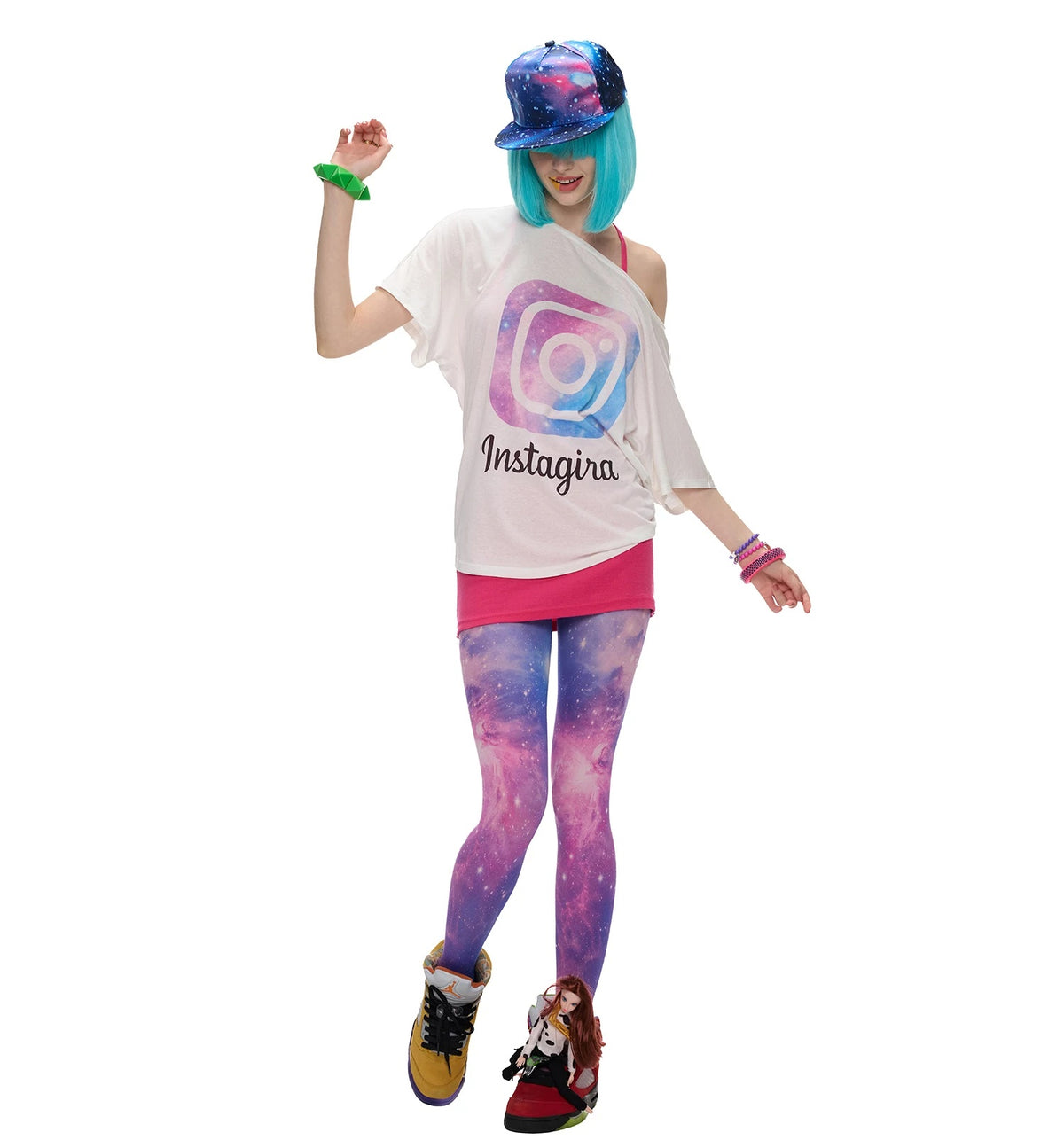 Galaxy Camera Graphic Off-Shoulder Tee - white galaxy graphic tee, full lookbook view