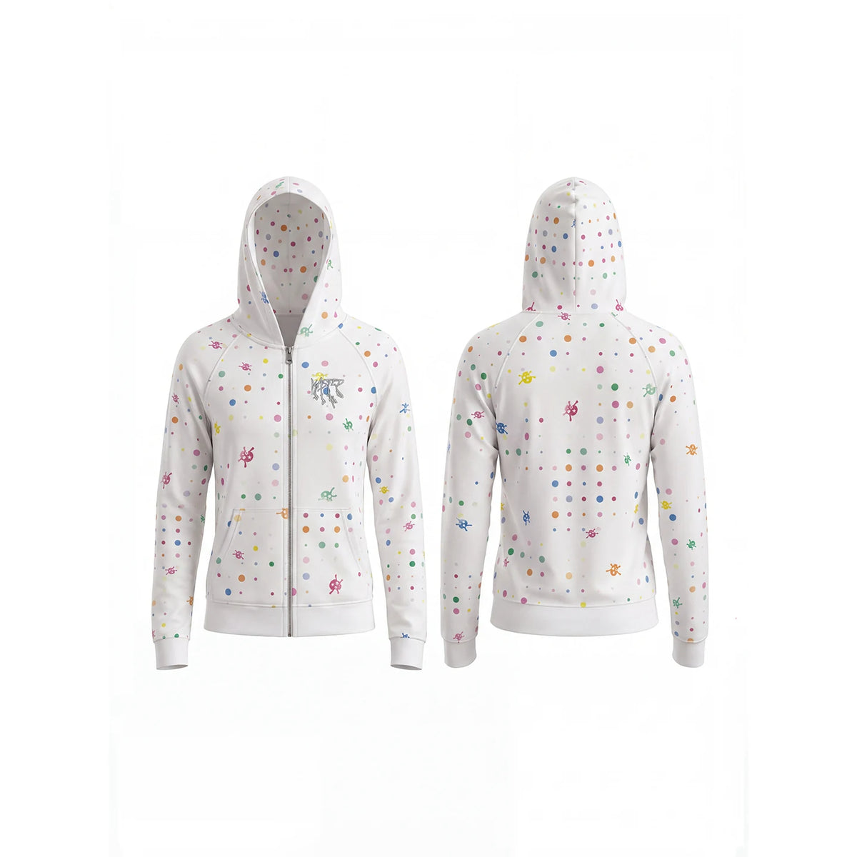Wasted colorful polka dot hoodie front and back