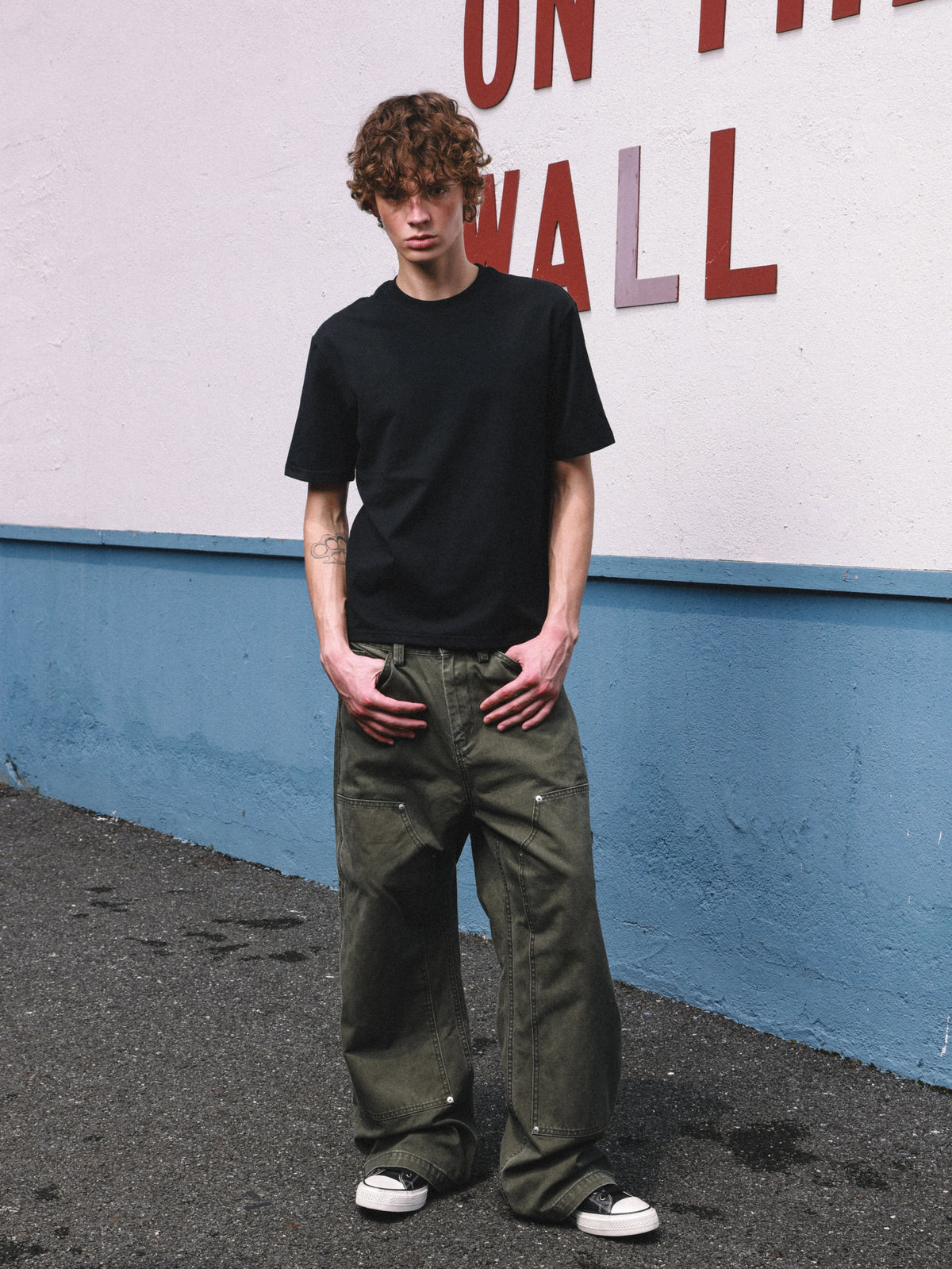 HermitCreate Washed Canvas Double Knee Carpenter Pants - Olive Green front