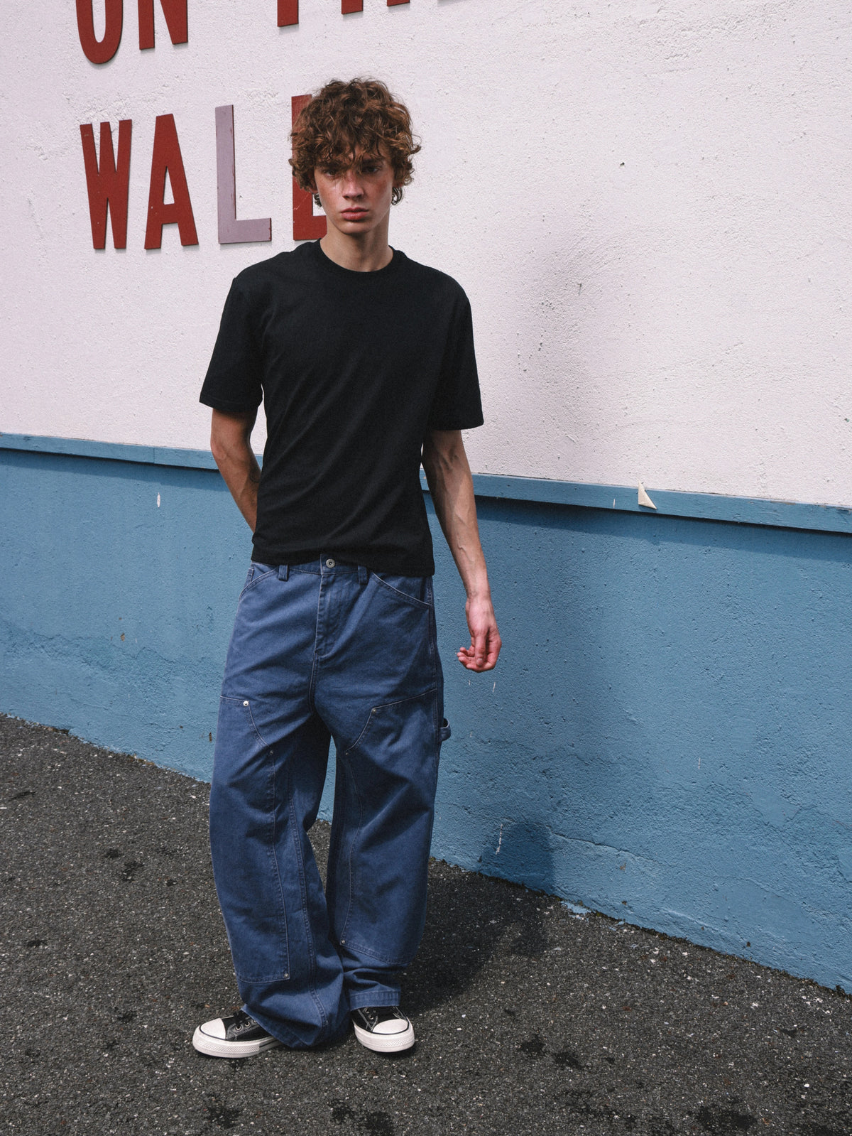 HermitCreate Washed Canvas Double Knee Carpenter Pants - Washed Blue front