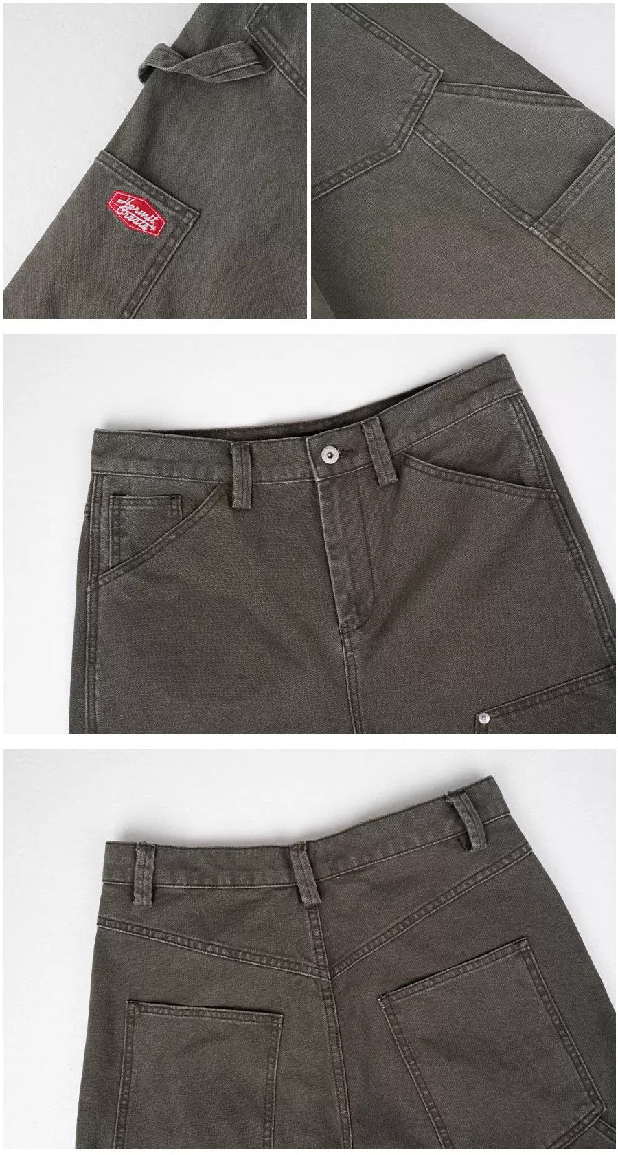 HermitCreate Washed Canvas Double Knee Carpenter Pants - Olive Green details