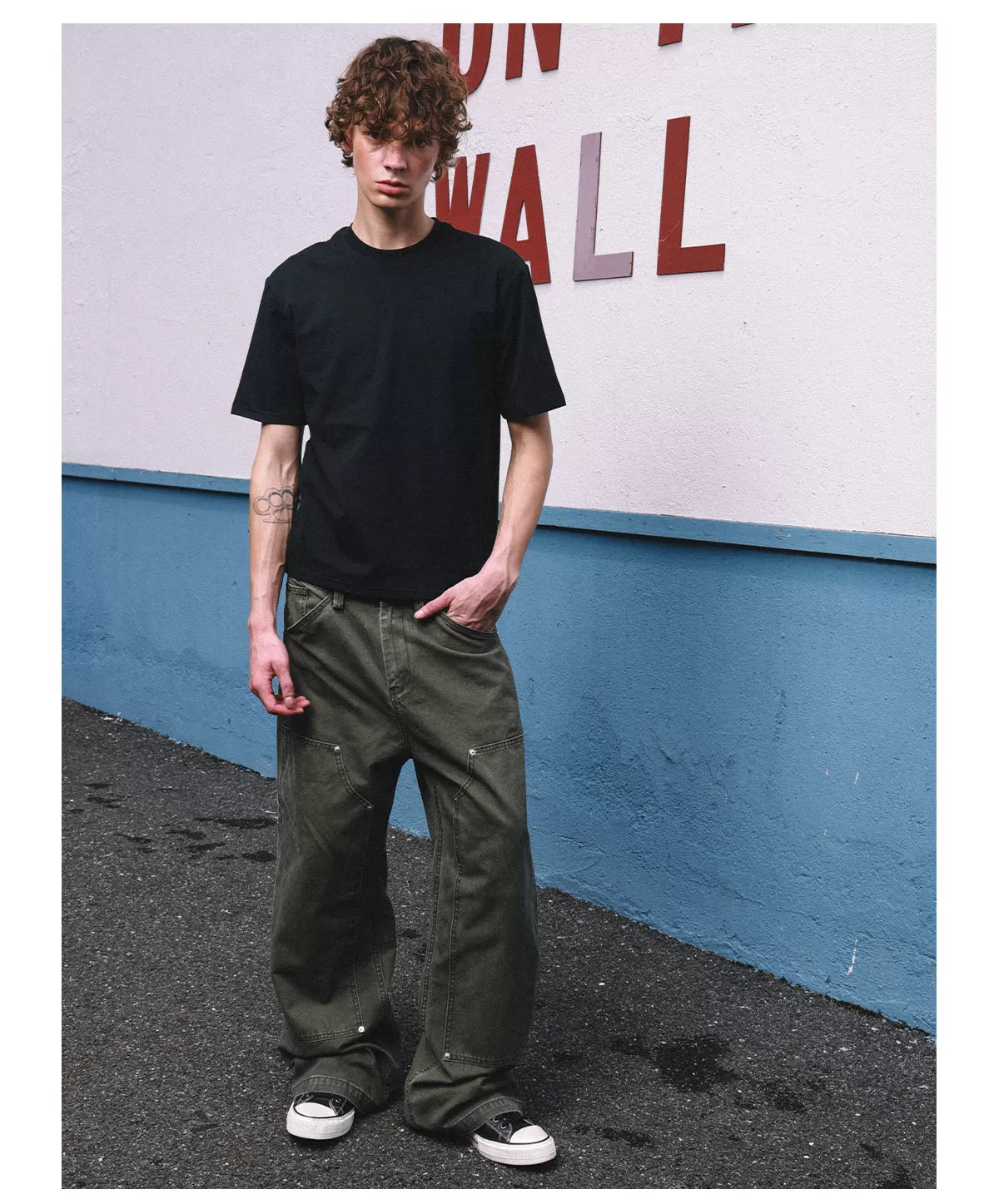 HermitCreate Washed Canvas Double Knee Carpenter Pants - Olive Green front