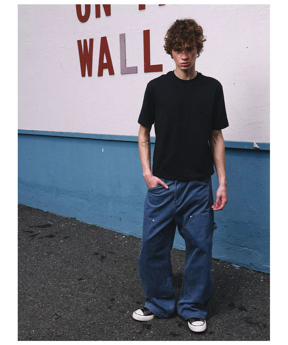 HermitCreate Washed Canvas Double Knee Carpenter Pants - Washed Blue front