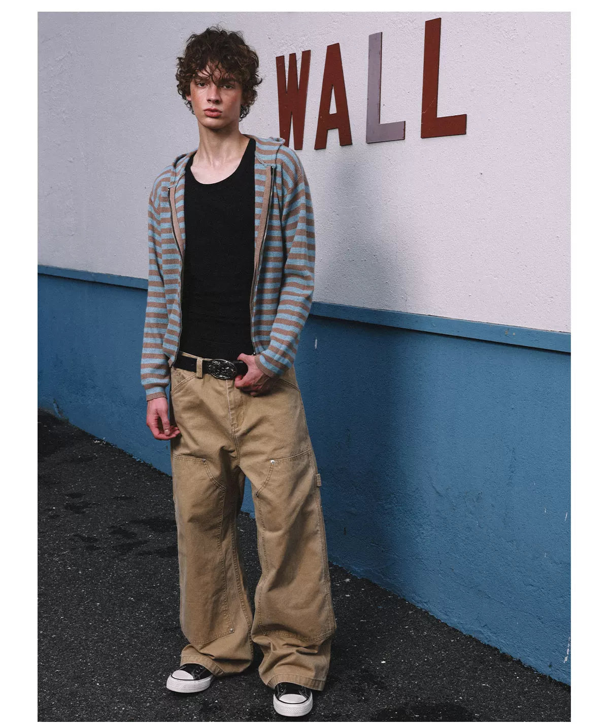 HermitCreate Washed Canvas Double Knee Carpenter Pants - Washed Blue full look
