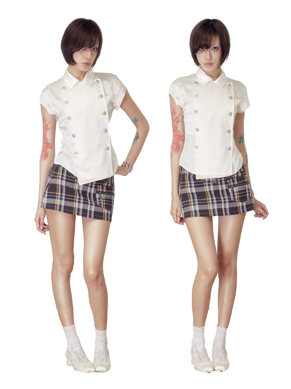 BeatleLady Double-Breasted Napoleon Blouse - Champagne view 3
