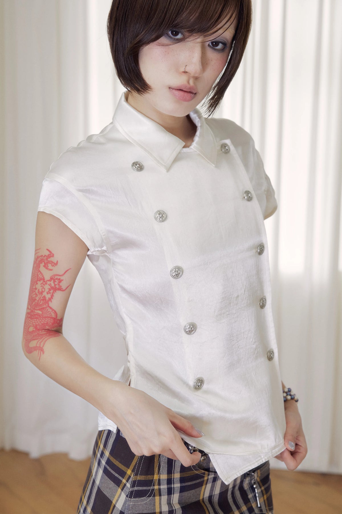 BeatleLady Double-Breasted Napoleon Blouse - Champagne view 11
