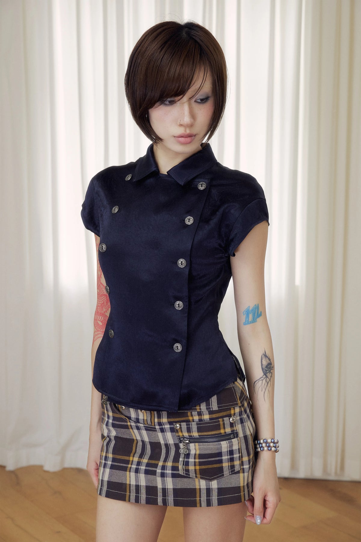 BeatleLady Double-Breasted Napoleon Blouse - Navy view 16