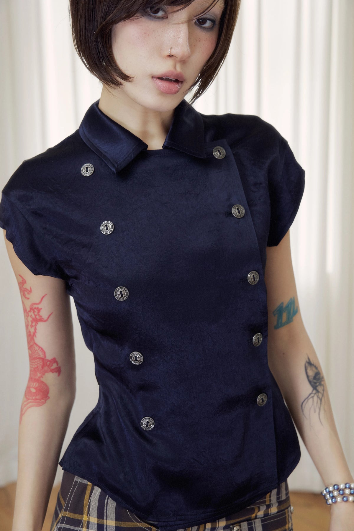 BeatleLady Double-Breasted Napoleon Blouse - Navy view 17
