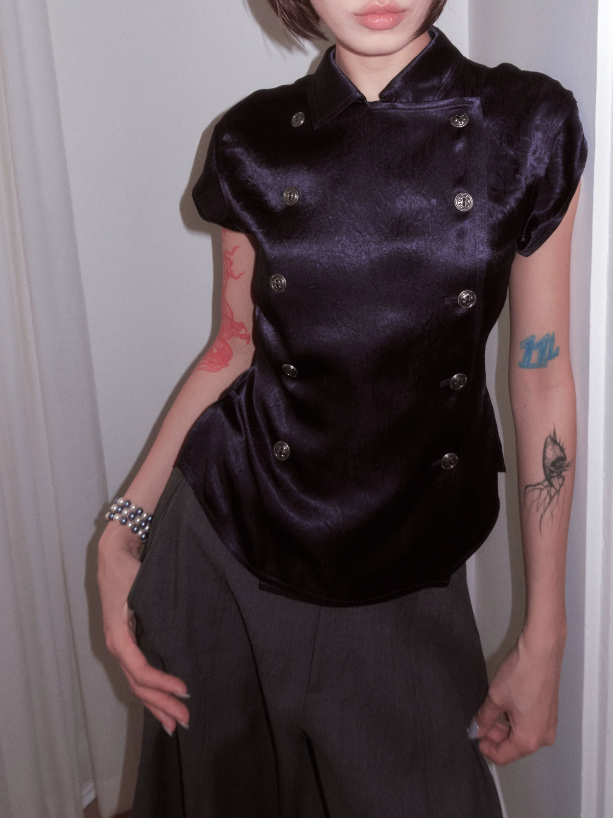 BeatleLady Double-Breasted Napoleon Blouse - Navy view 21