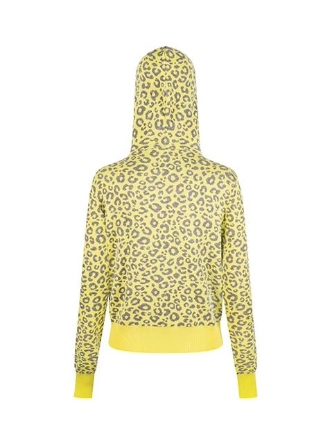 0123Start Leopard Knit Hooded Zip-Up Cardigan - Yellow flat lay back