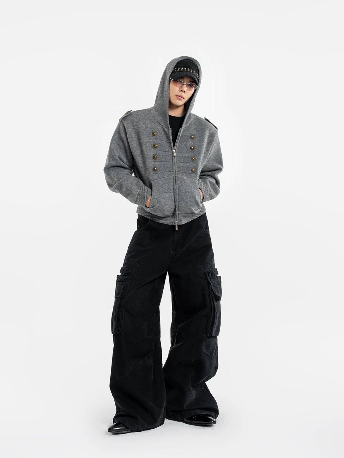Vintage Double-Breasted Hooded Knit Cardigan - view 2