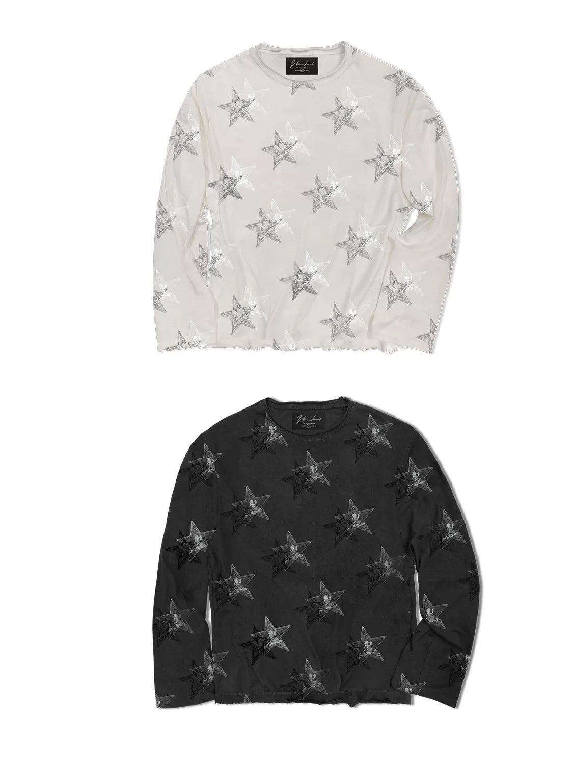 WANNA LAB Star Hatchetman Slub Long Sleeve Tee - Beige and black front