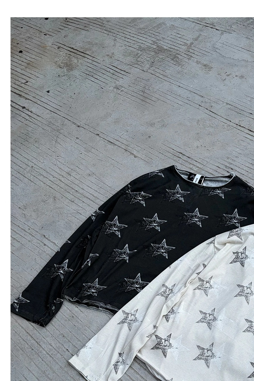 WANNA LAB Star Hatchetman Slub Long Sleeve Tee - Fabric and fit detail 1