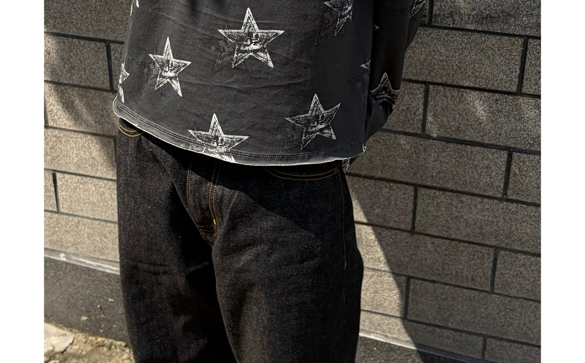 WANNA LAB Star Hatchetman Slub Long Sleeve Tee - Fabric and fit detail 6