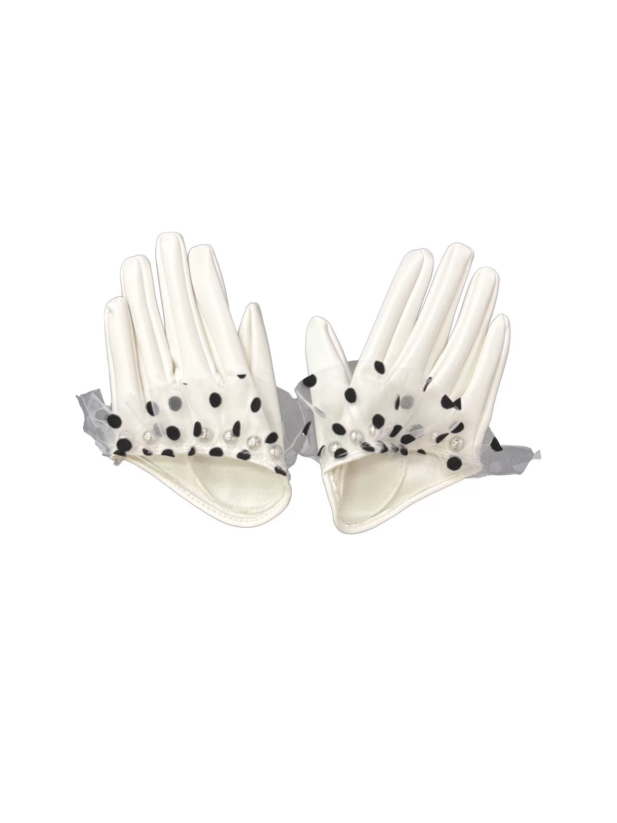 Polka Dot Mesh Ruffle Half-Hand Faux Leather Gloves - view 5