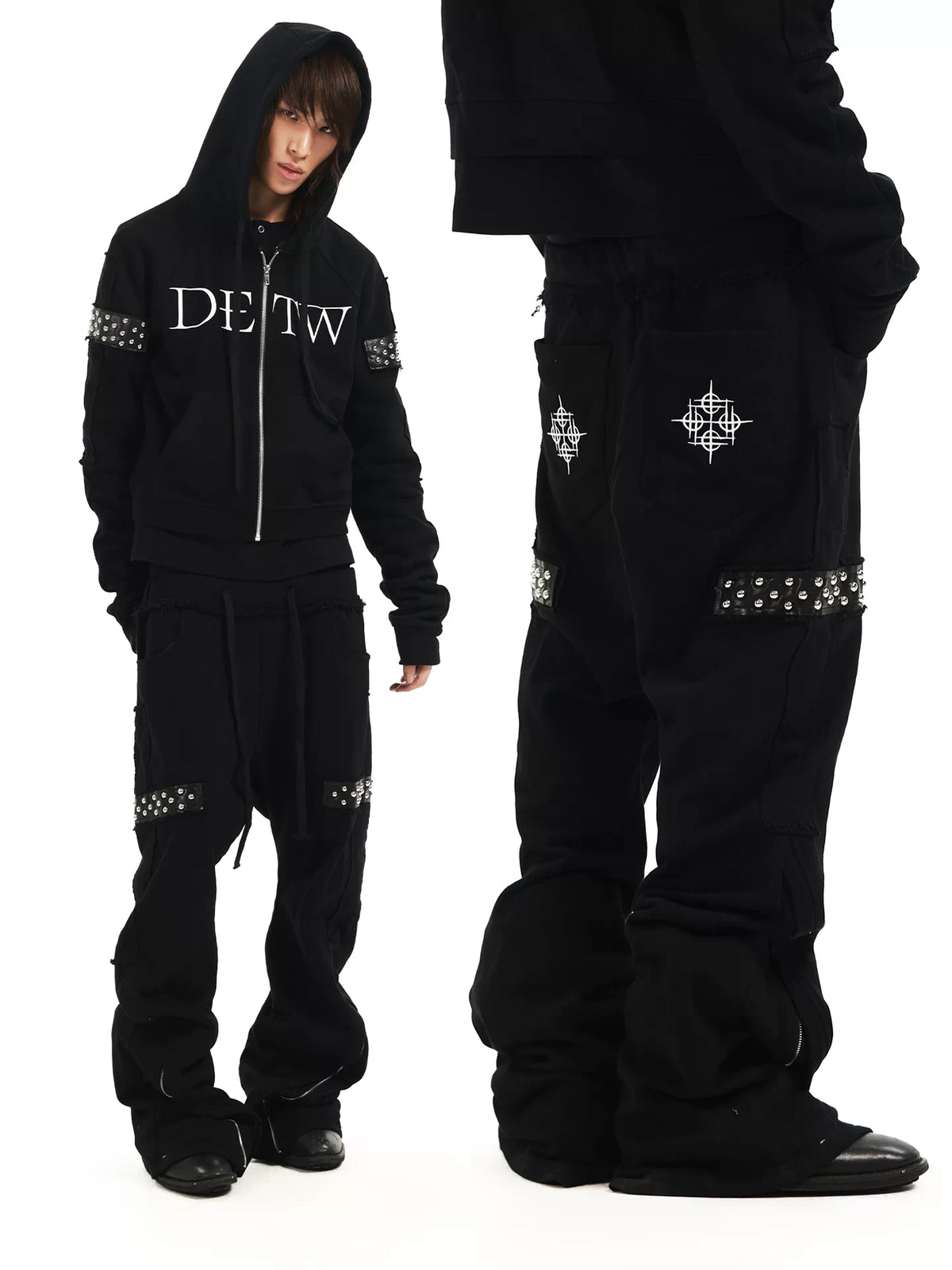 DETW Studded Zip-Detail Wide-Leg Sweatpants - Black view 1
