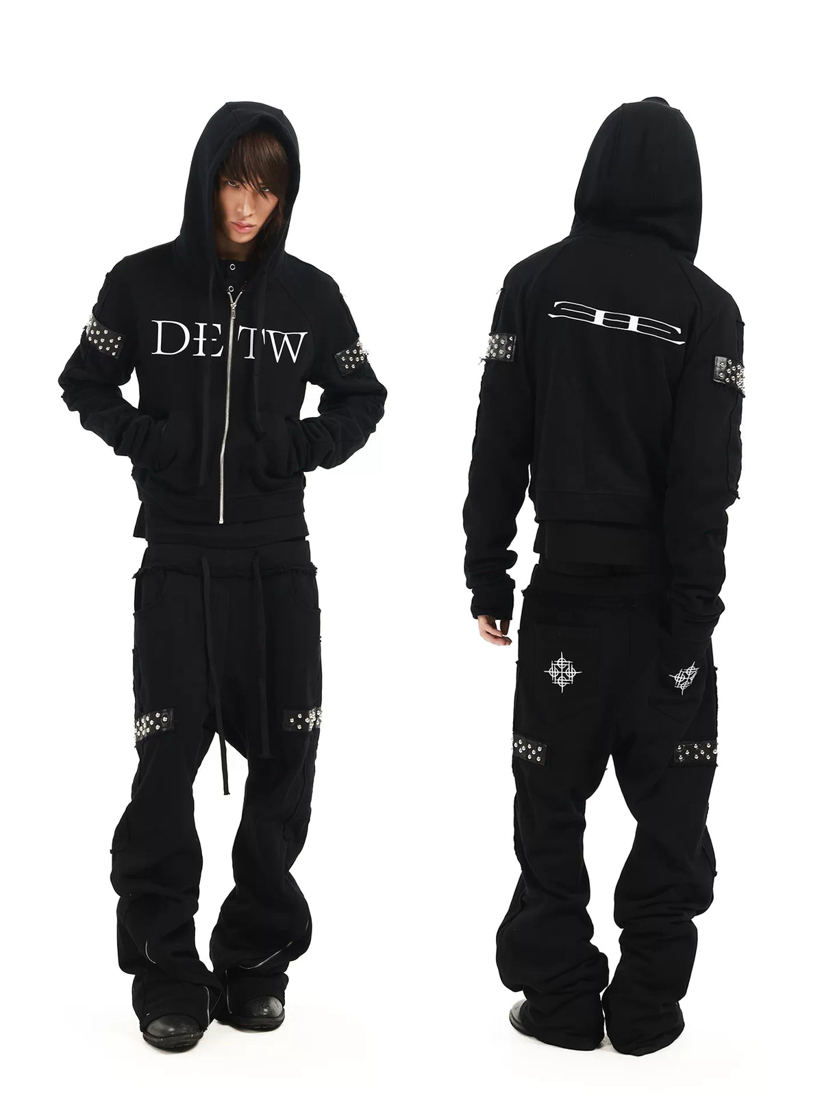 DETW Studded Zip-Detail Wide-Leg Sweatpants - Black view 2