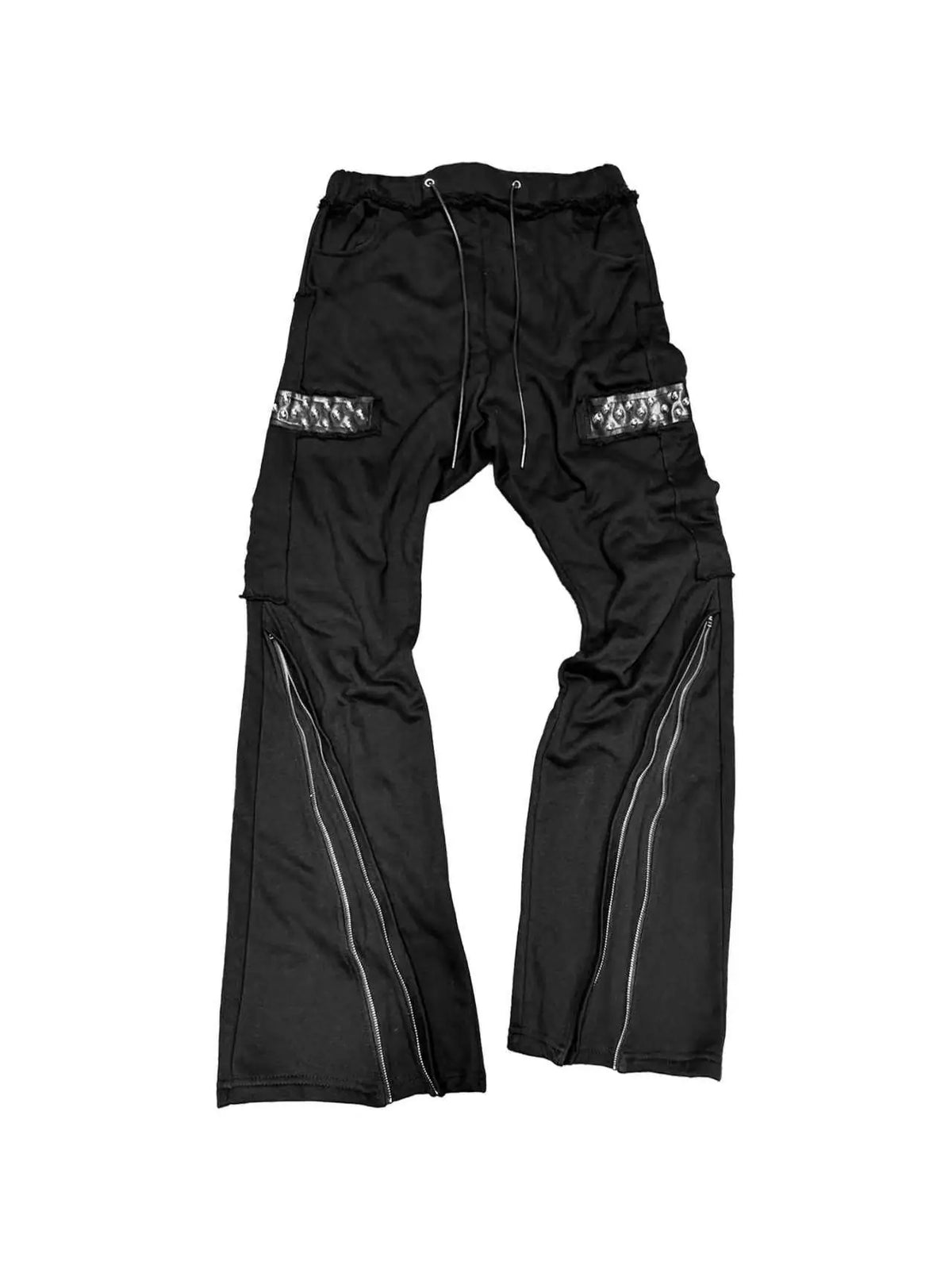 DETW Studded Zip-Detail Wide-Leg Sweatpants - Black flat lay