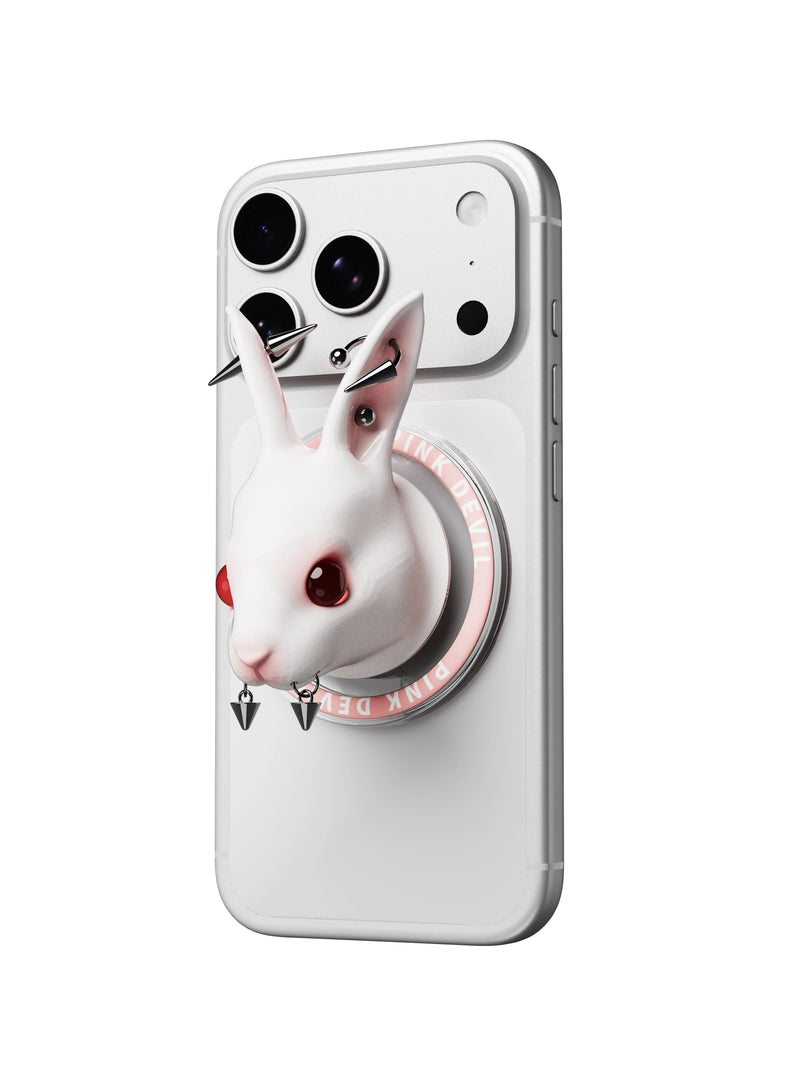 PINKDEVIL 3D-Printed Angry Rabbit Magnetic Phone Grip - side view on phone; phone not included