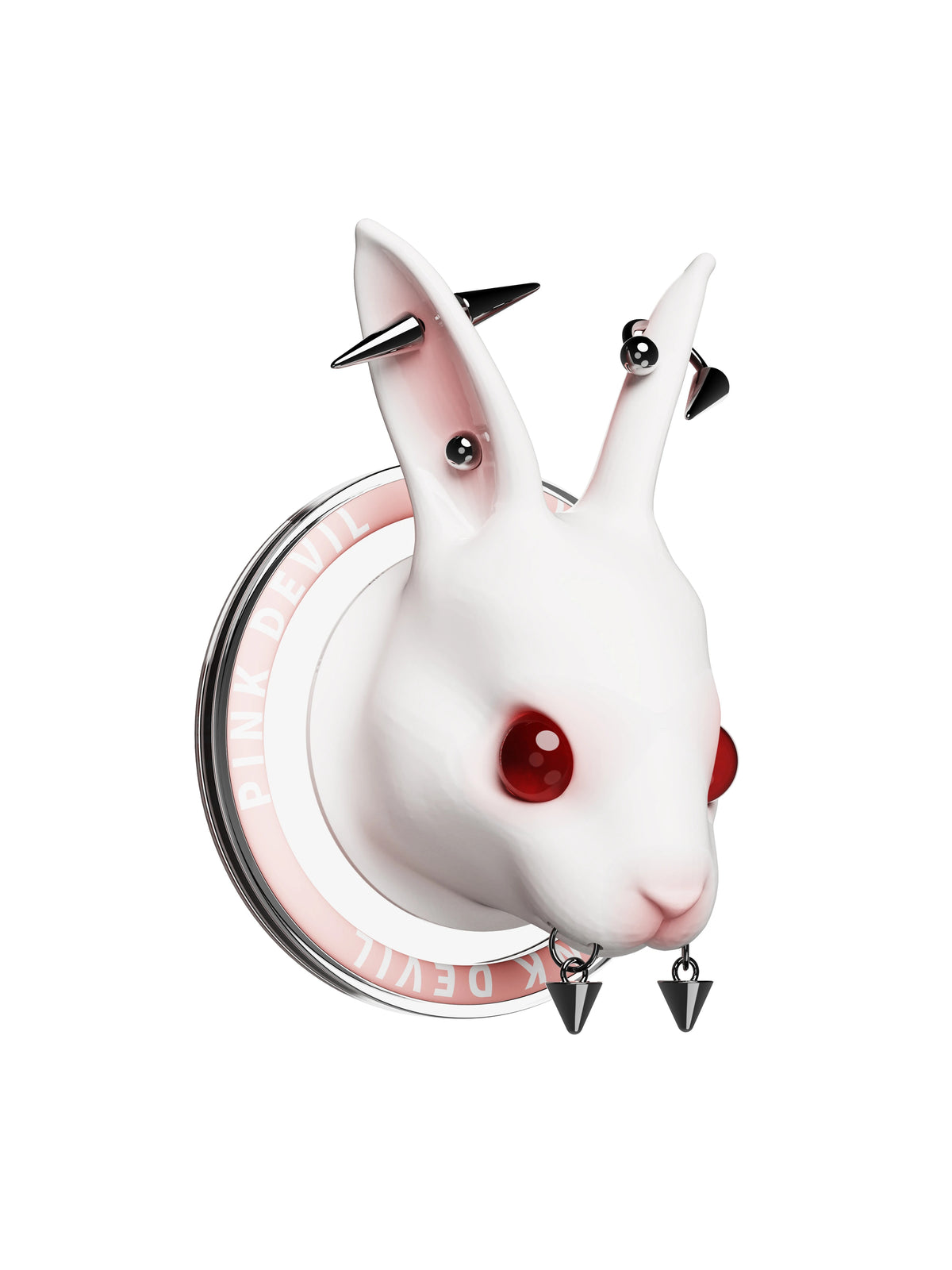 PINKDEVIL 3D-Printed Angry Rabbit Magnetic Phone Grip - rabbit front three-quarter view