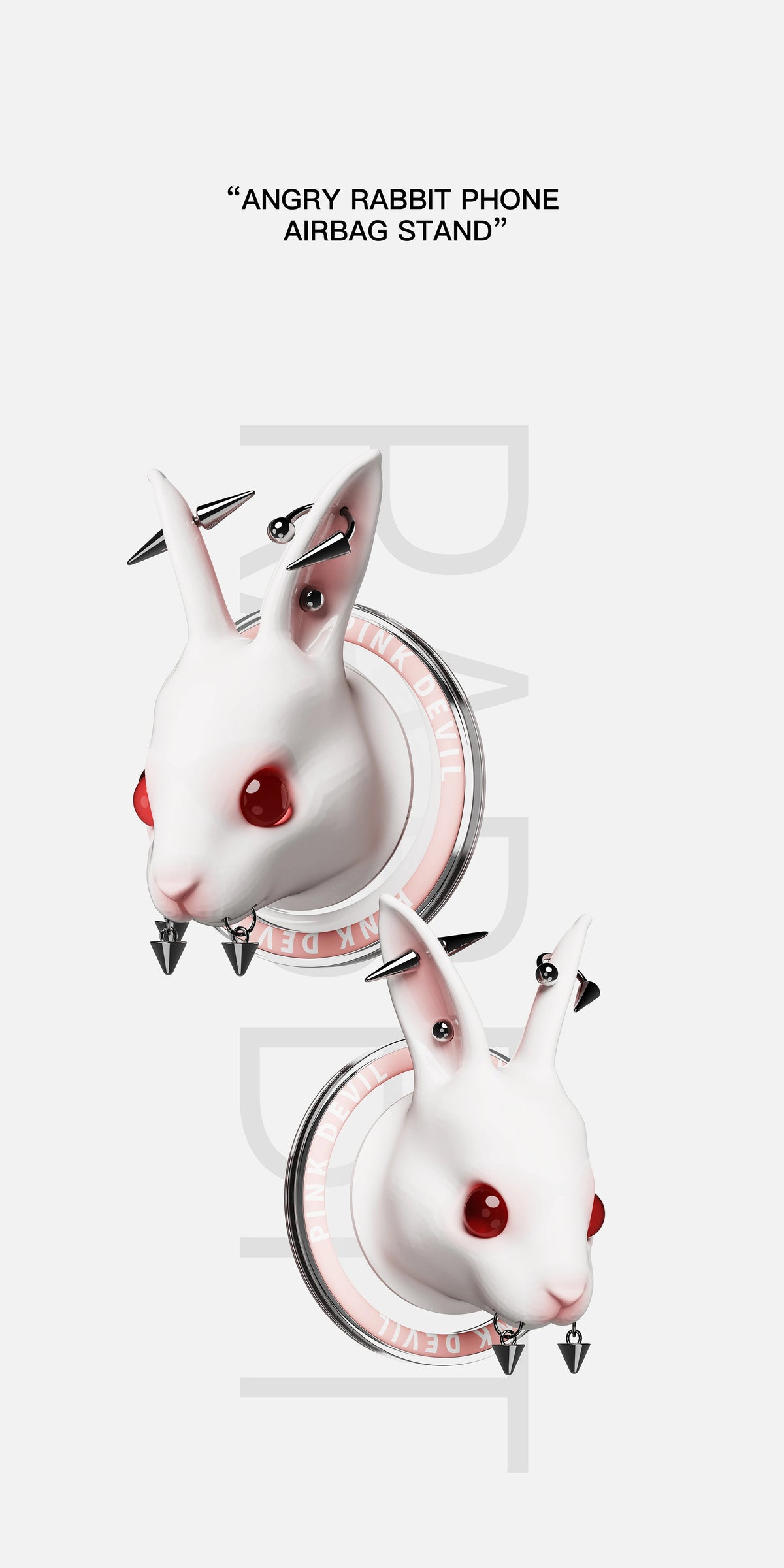 PINKDEVIL 3D-Printed Angry Rabbit Magnetic Phone Grip - front and side product views