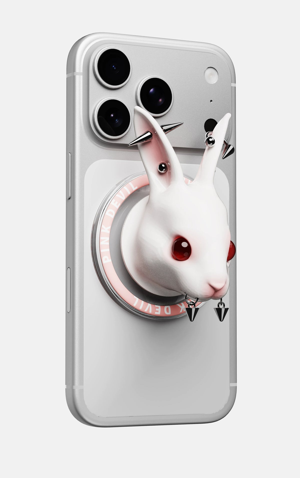 PINKDEVIL 3D-Printed Angry Rabbit Magnetic Phone Grip - close-up on phone; phone not included