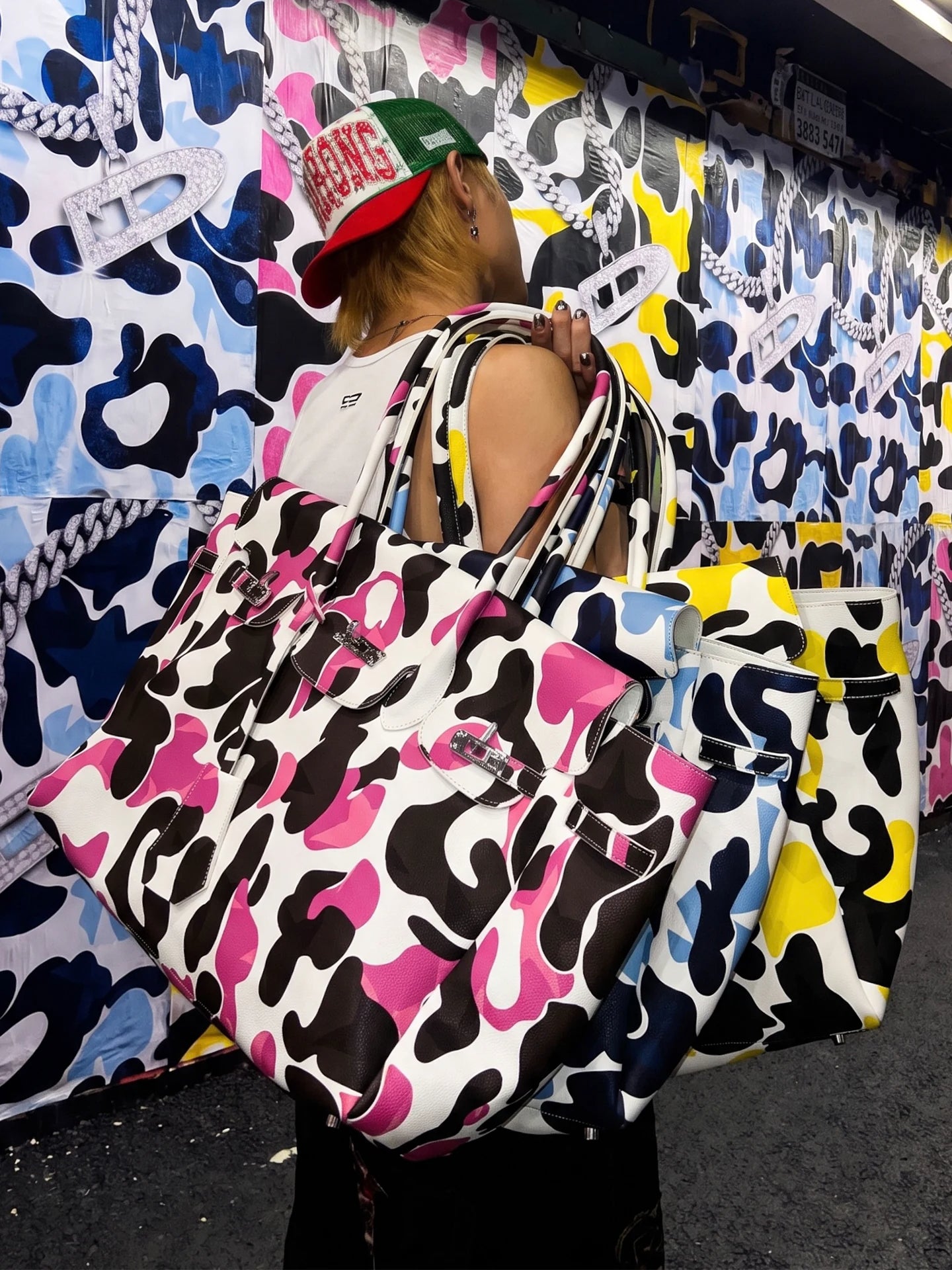 Camo Print Oversized Turn-Lock Tote Bag