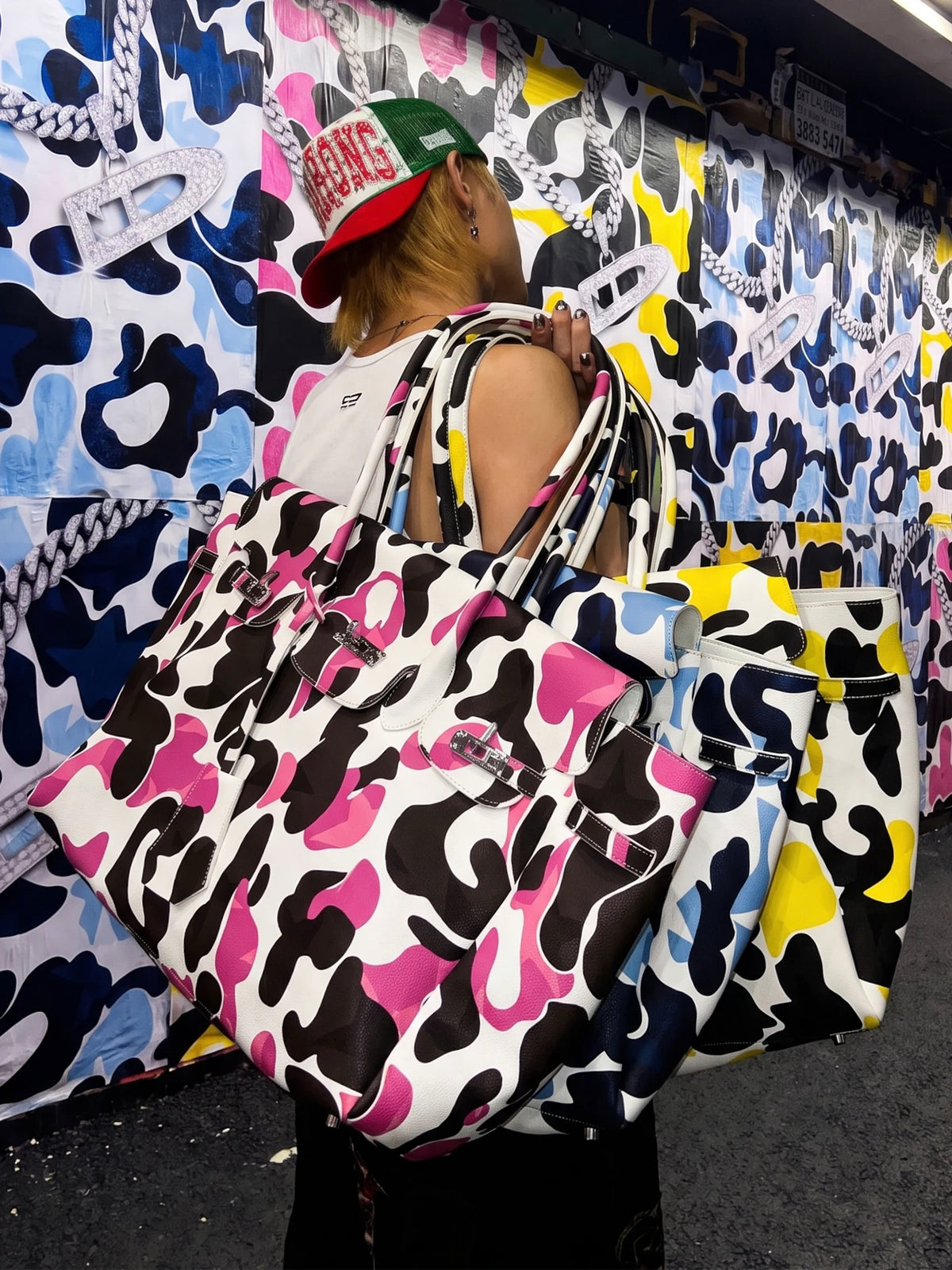 Camo Print Oversized Turn-Lock Tote Bag