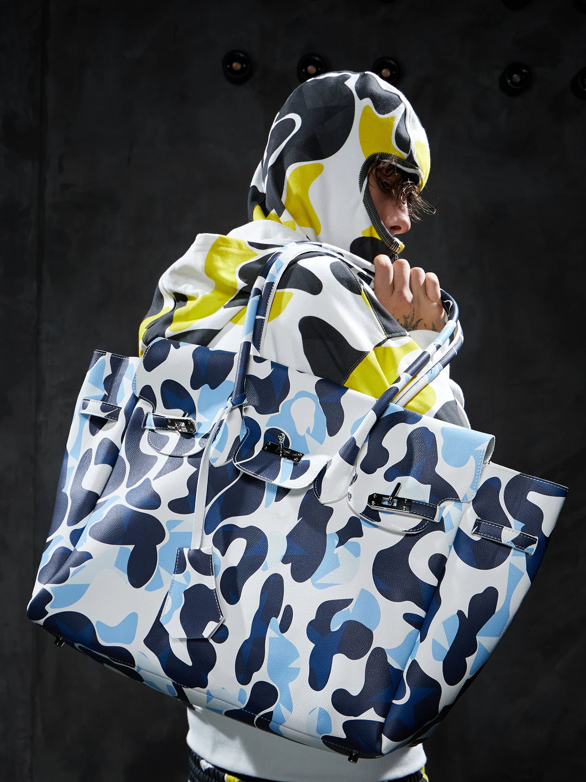 Camo Print Oversized Turn-Lock Tote Bag - view 2