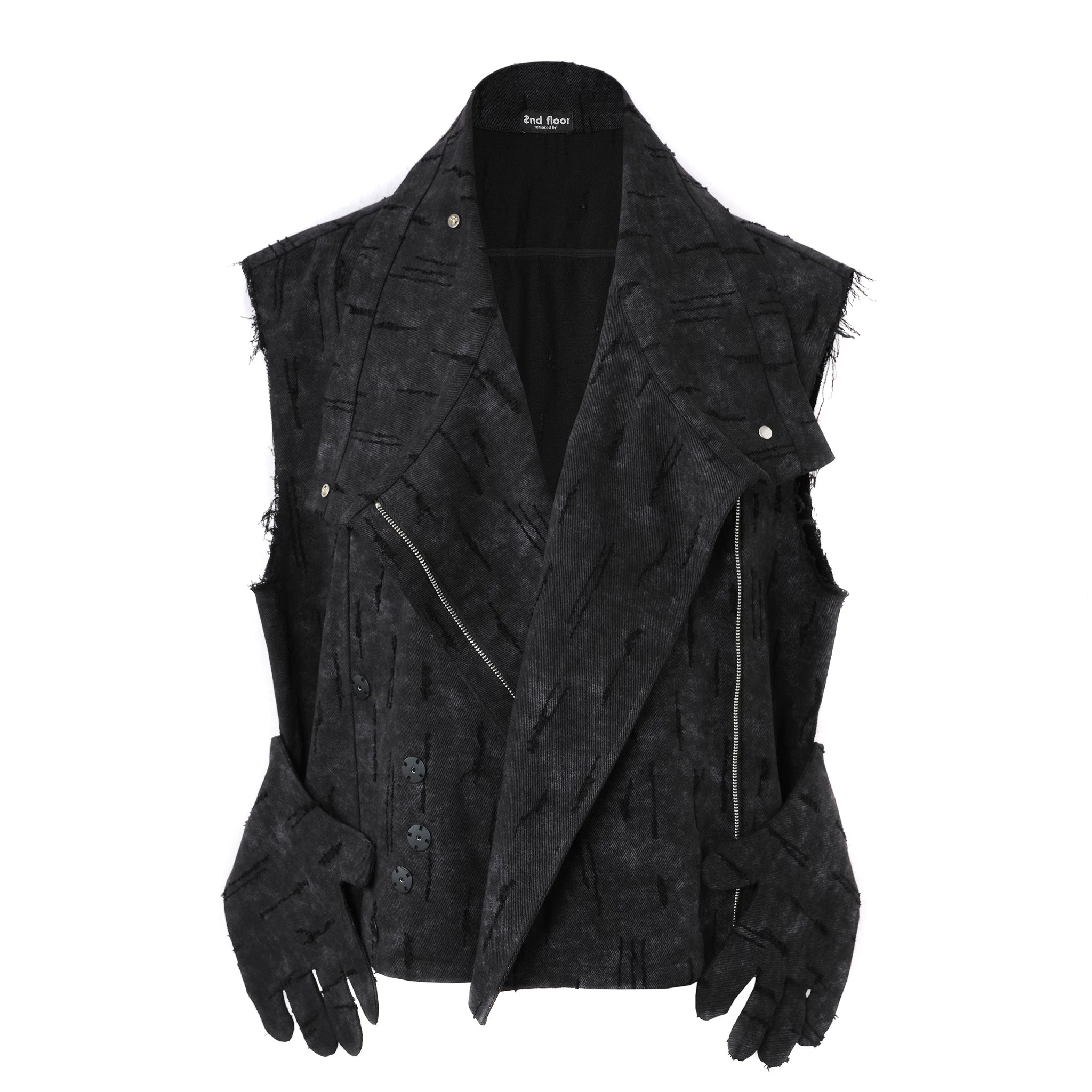 Distressed Glove Embrace Techwear Vest - Black front with glove details